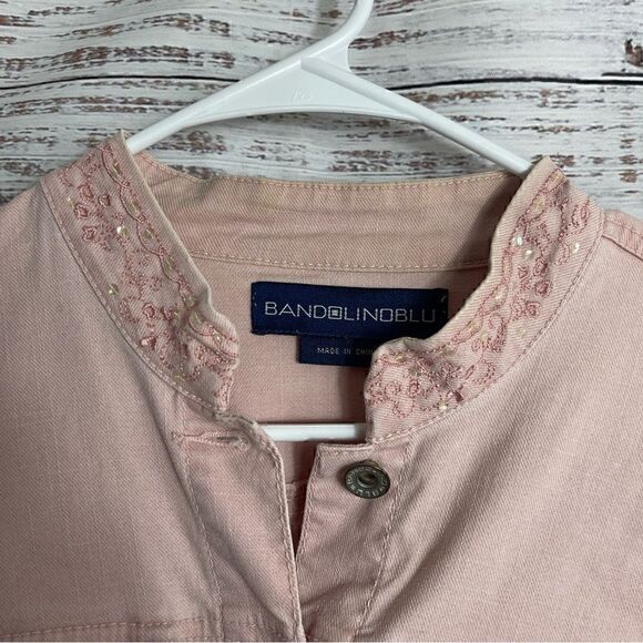 Bandolinoblu Jacket Womens Medium Embroidered Pink 90s Y2K Denim Button Up - Picture 3 of 11